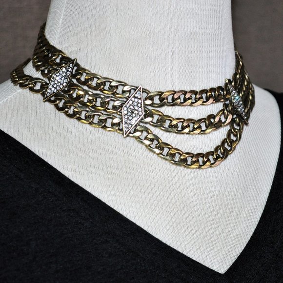 NWOT Sterling Forever Antique Gold Chain Statement Necklace - Picture 2 of 6